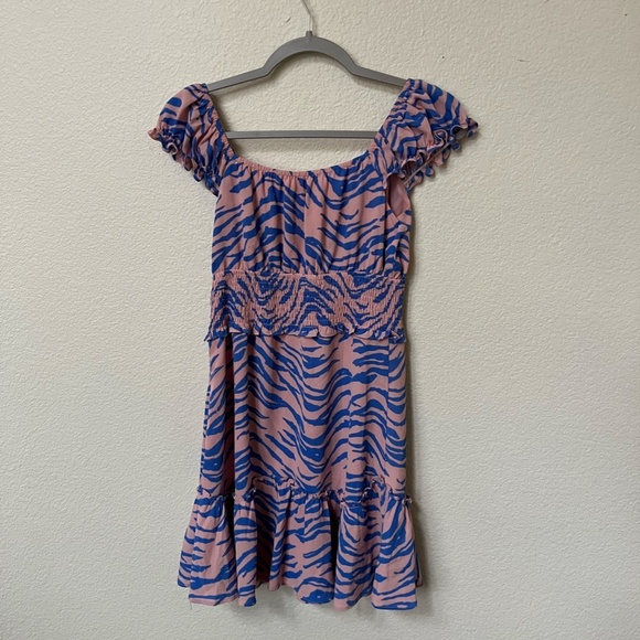 BUDDY LOVE | Spring Summer Zebra Print Ruched Mini Dress in Pink & Blue | Size S - Picture 8 of 9